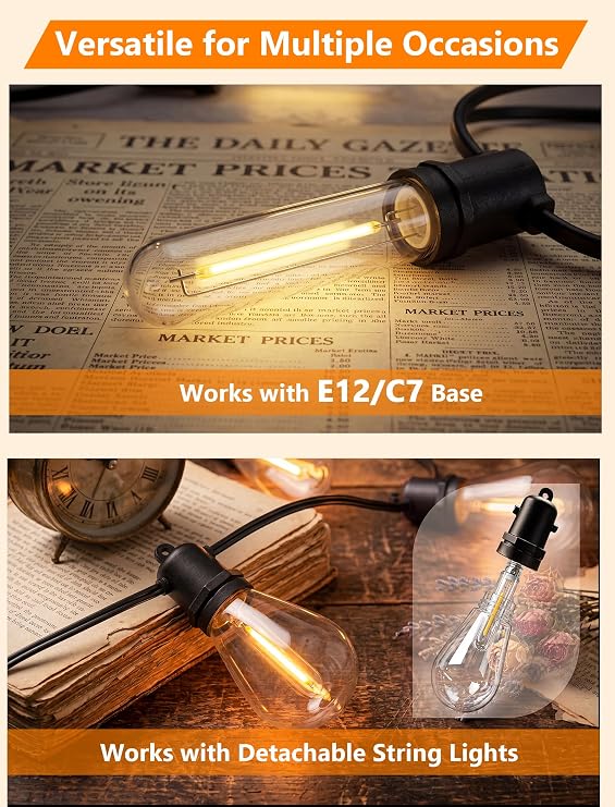 25 Pack T13 LED Replacement Bulbs E12 Base for S14 G40 C7 Patio Lights