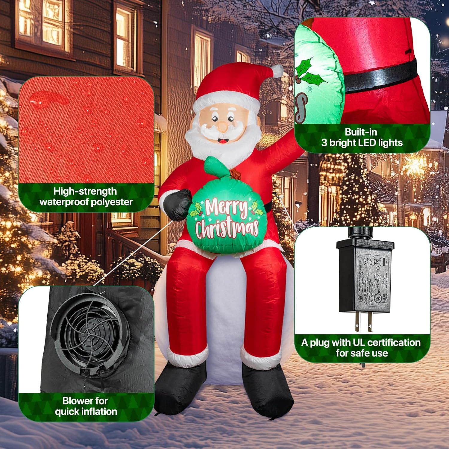 5.6 Ft Christmas Inflatable Santa Claus Built-In Led Lights, Blow Up Outdoor Yard Decoration For Xmas Holiday Party Gard