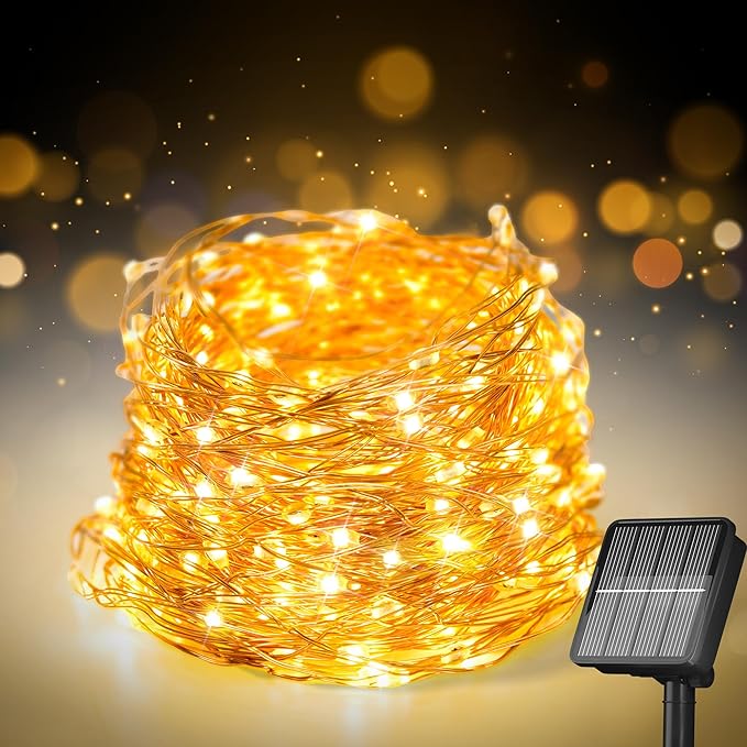 72FT 200 LED Solar Fairy Lights Outdoor Waterproof Warm White String Lights with 8 Modes for Patio Tree Wedding Party Christmas Decor