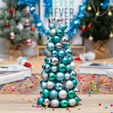 16In Christmas Ball Tree With Led Lights Table Centerpiece Fireplace Decor Indoor Holiday Party Home Decoration Light Blue Silver