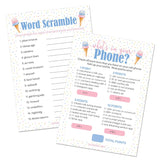 What'S The Scoop Gender Reveal Party 2 Game Bundle - What'S On Your Phone And Word Scramble - 20 Dual Sided Cards, Here'S The Scoop Ice Cream Baby Shower