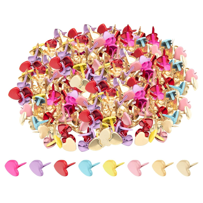 200Pcs Metal Paper Brass, Mini Brads Multi Color Small Heart Metal Brad, Paper