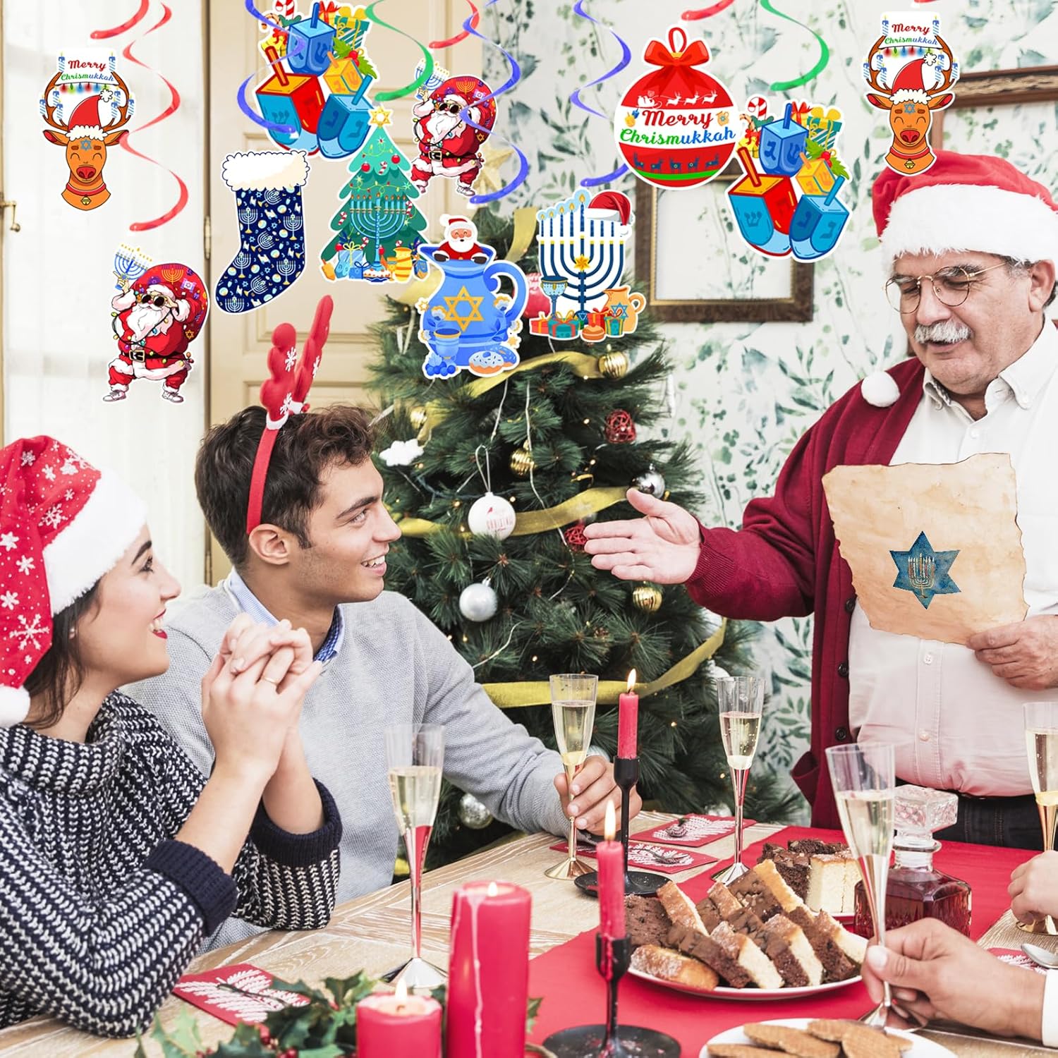 Merry Chrismukka Hanging Swirls Decorations 20 Pcs Christmas Xmas Hanukkah Hanging Ceiling Streamers Swirls For Home Indoor Outdoor Holiday Party Decorations Supplies