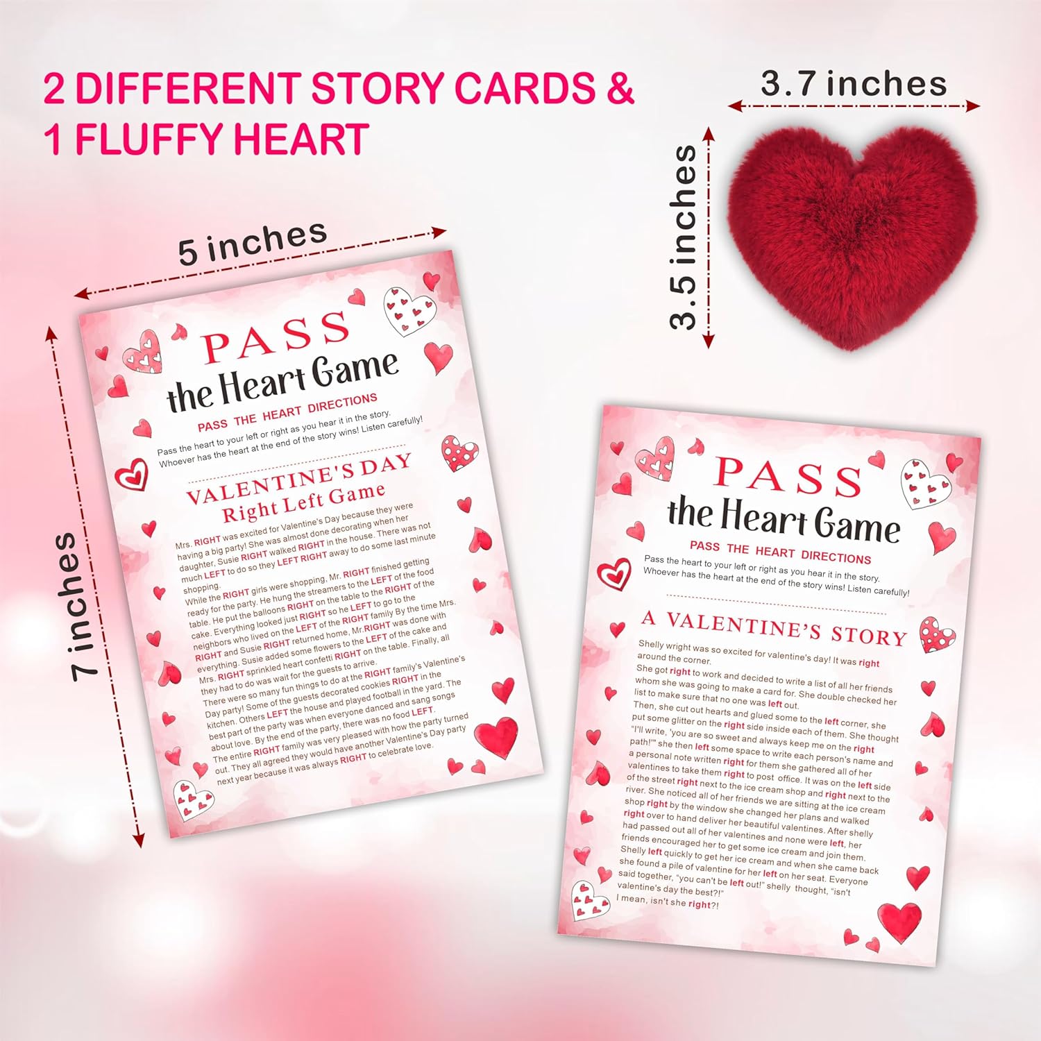 Valentine'S Day Pass The Heart Game, 2 Left Right Story & A Fluffy Heart, Valentine'S Day Party Games & Supplies - A02