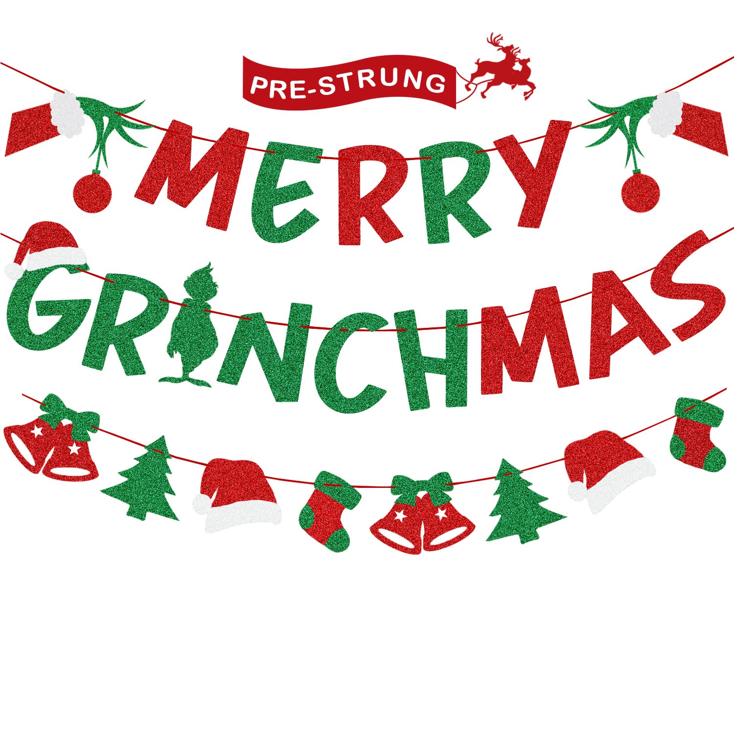 Christmas Decorations – Glittery Merry Grinchmas Banner And Christmas Garland For Grinch Christmas Decoration Grinch Decorations
