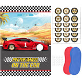 Pin The Wheels On The Car Games, Cars Party Game With 30 Gold Tyres Stickers, 2 Blindfolds For Car Theme Birthday Party