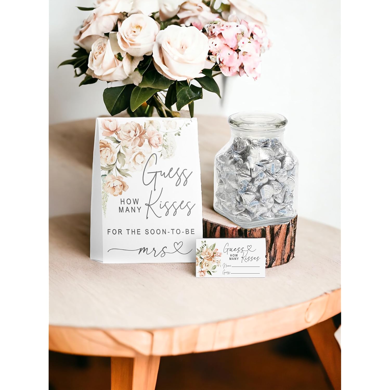 Floral How Many Kisses For The Mrs Game, Guess How Many Bridal Shower Games And Activities