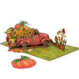 Harvest Truck Pop Up Card, Pumpkin, Scarecrow, Sunflower, 3D Greeting Cards, Gifts For Happy Fall Autumn, Birthday, Thanksgiving, Table Decorations, 5X7 - Includes Envelope And Message Note
