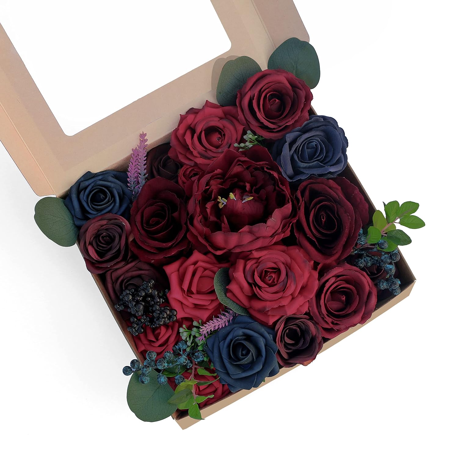 Artificial Wedding Flowers Combo For Bouquets & Centerpieces, Diy Flowers (Burgundy & Navy)