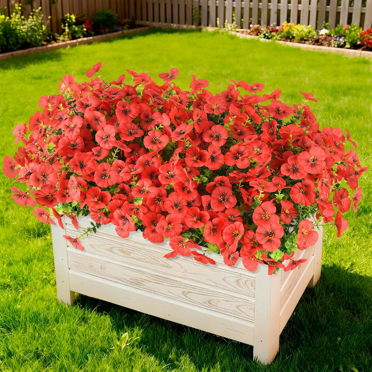 Artificial Fake Pansy Flowers For Outdoor Spring Decor, 12 Bundles Realistic Silk Pansies With Eucalyptus Stem Faux Plants Uv Resistant For Outside Planters Patio Garden Window Cemetery (Red)