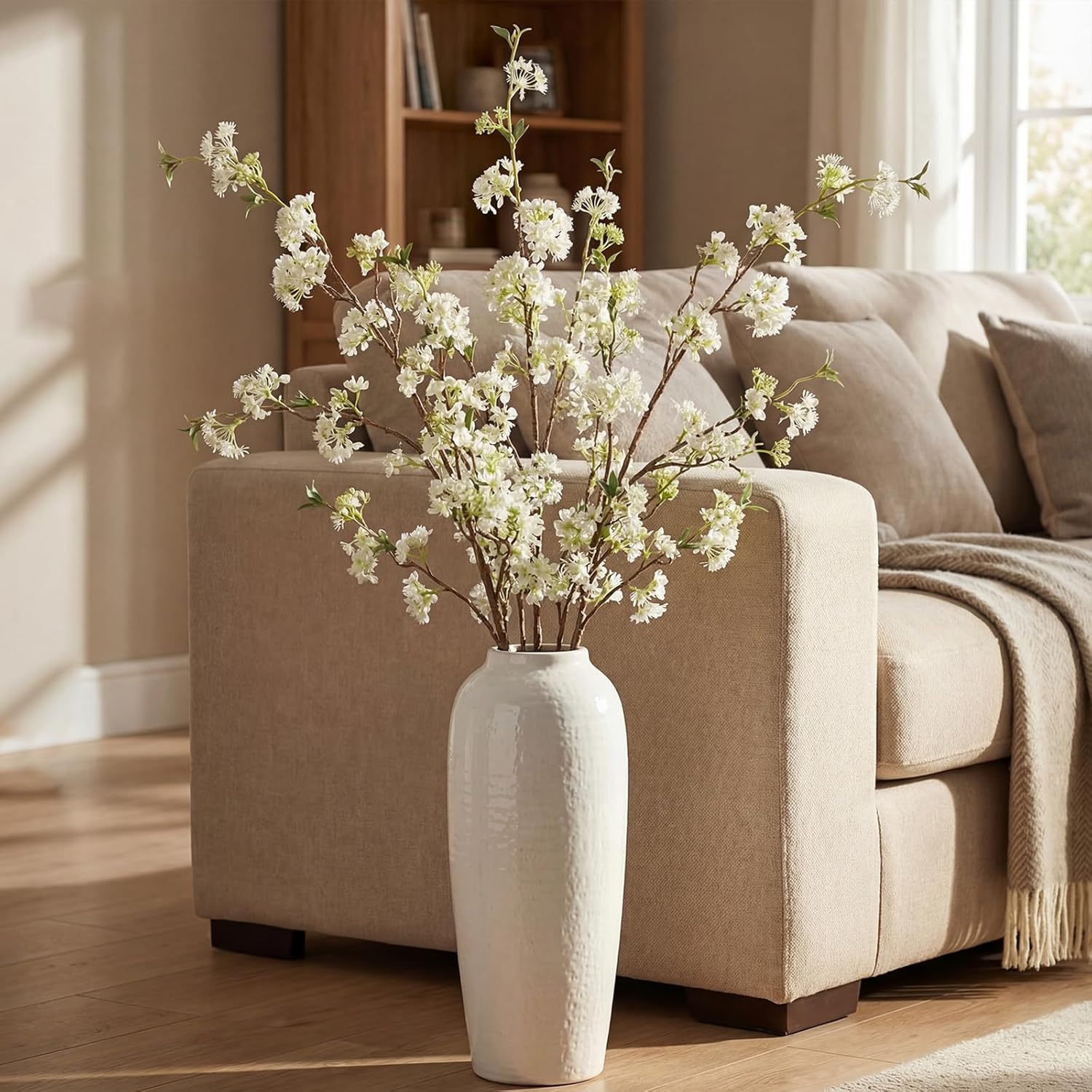 6Pcs 39.3 Inch Artificial White Snow Willow Branches For Vases Fake Artificial Flowers Real Touch Branches Fake Plants For Wedding Party Home Living Room Kitchen Decoration