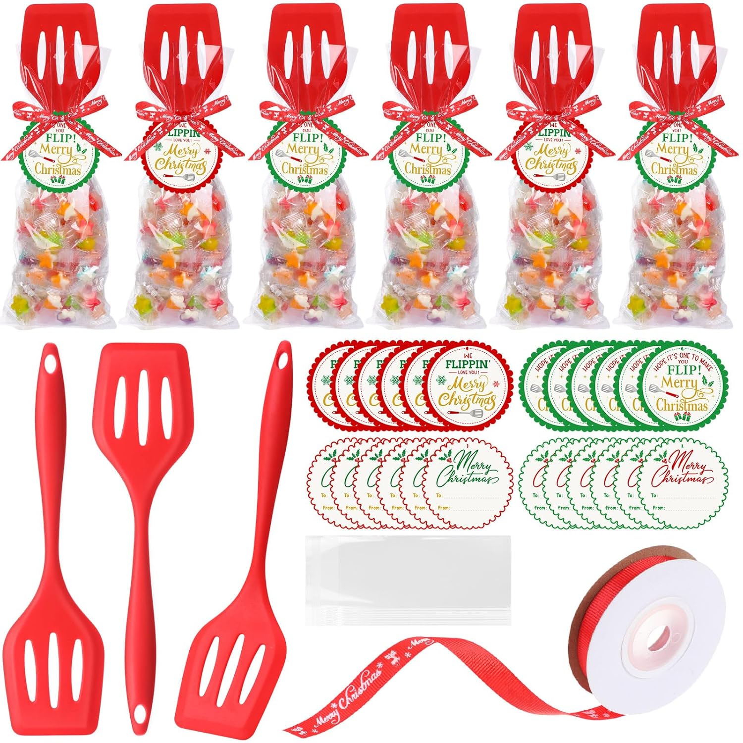 24 Pack Christmas Kitchen Utensils Gifts Bulk 13.4 Inch Silicone Spatula Turner Heat Resistant Silicone Slotted Spatula Christmas Cooking Utensils For Women Men Xmas Holiday Gifts