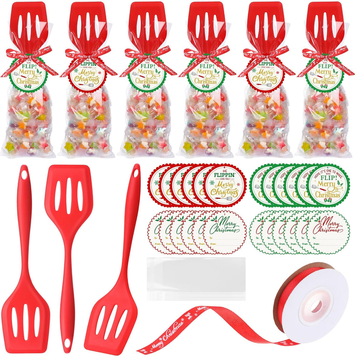 24 Pack Christmas Kitchen Utensils Gifts Bulk 13.4 Inch Silicone Spatula Turner Heat Resistant Silicone Slotted Spatula Christmas Cooking Utensils For Women Men Xmas Holiday Gifts