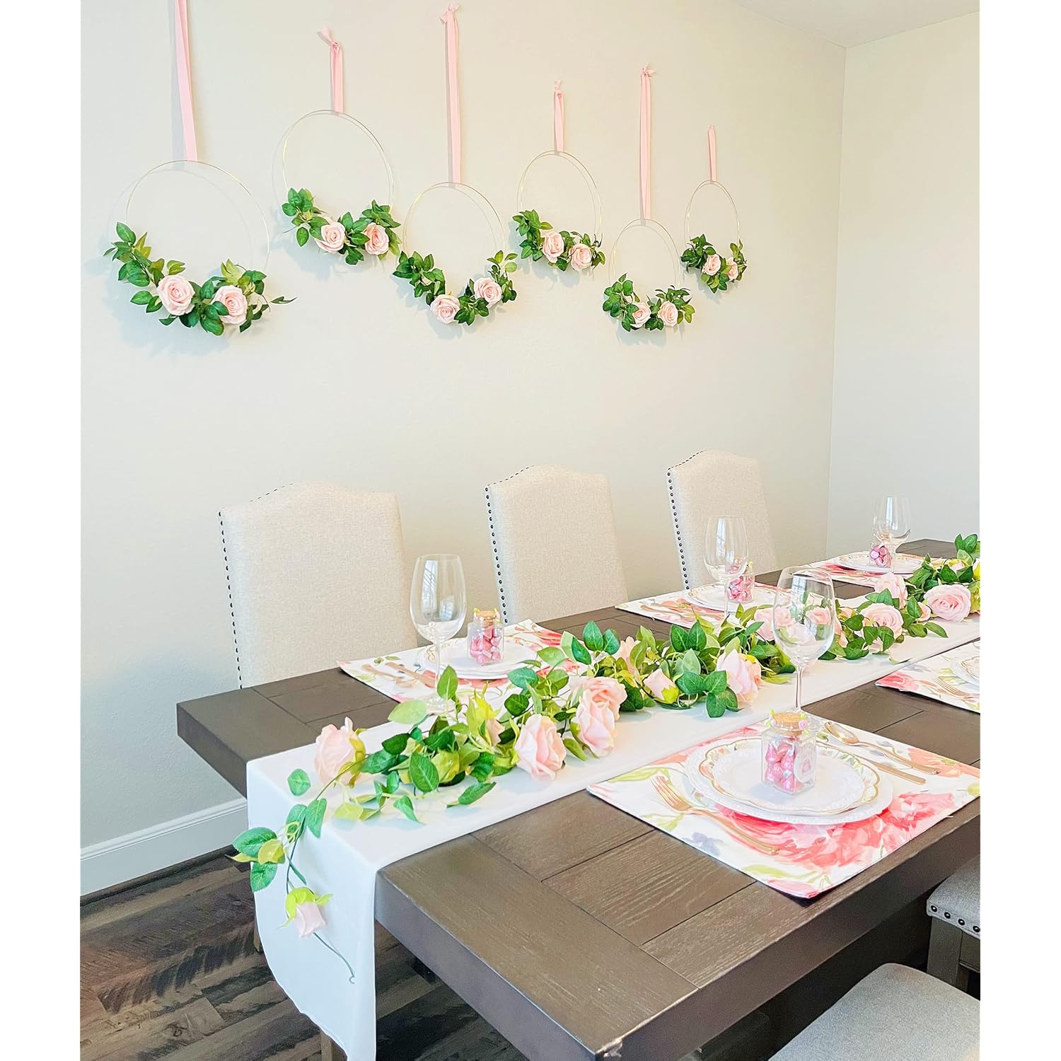 2 Pack Artificial Flowers Garland Total 14Ft Pink Rose Vines Hanging Flower Plants For Home Garden Party Outdoor Ceremony Wedding Arch Floral Decor