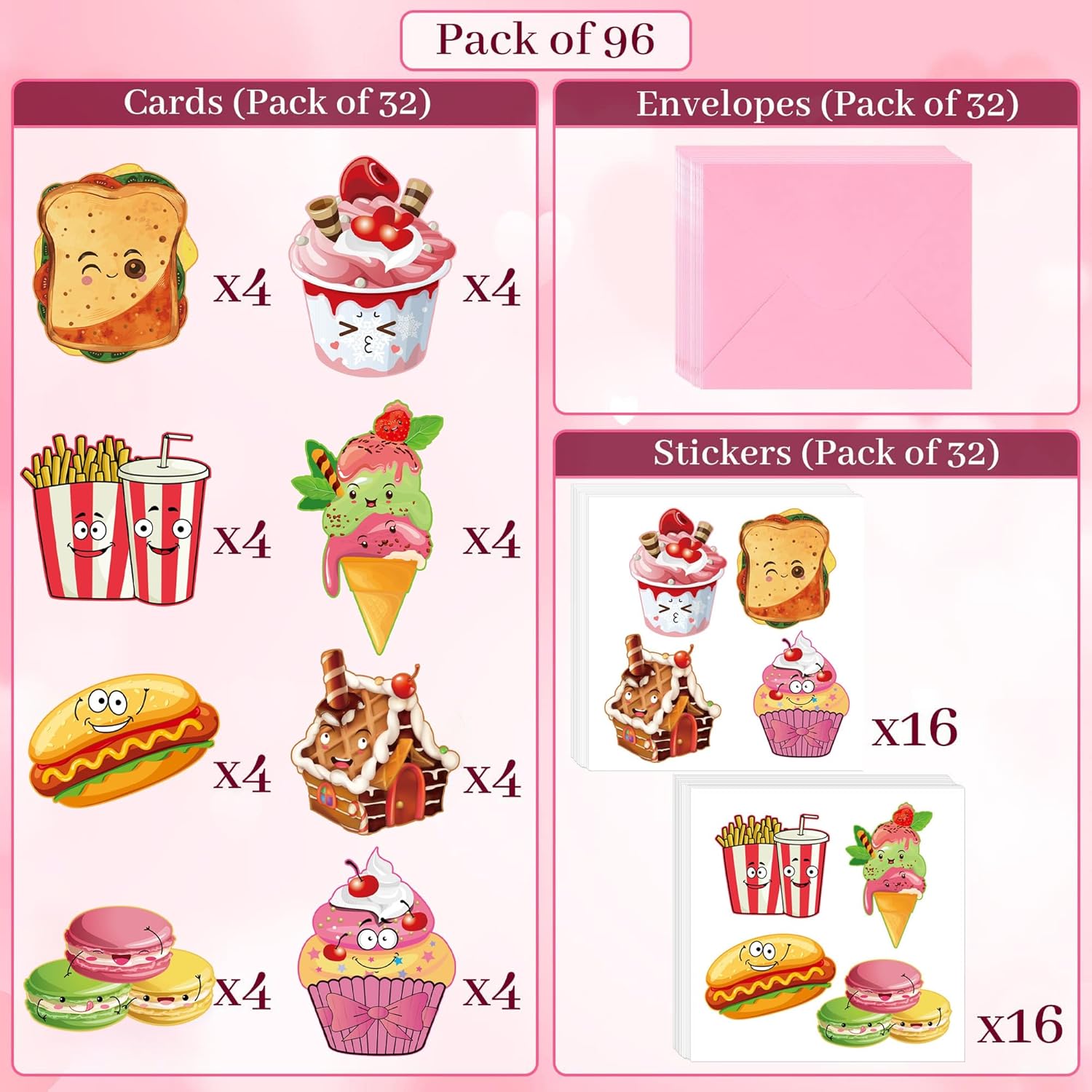 Valentines Day Cards For Kids - 32 Pack Valentines Day Exchange Cards For Children With Cute Pink Envelopes Stickers/Bookmarks Perfect Valentines Day Cards For School Classroom Exchange Gifts