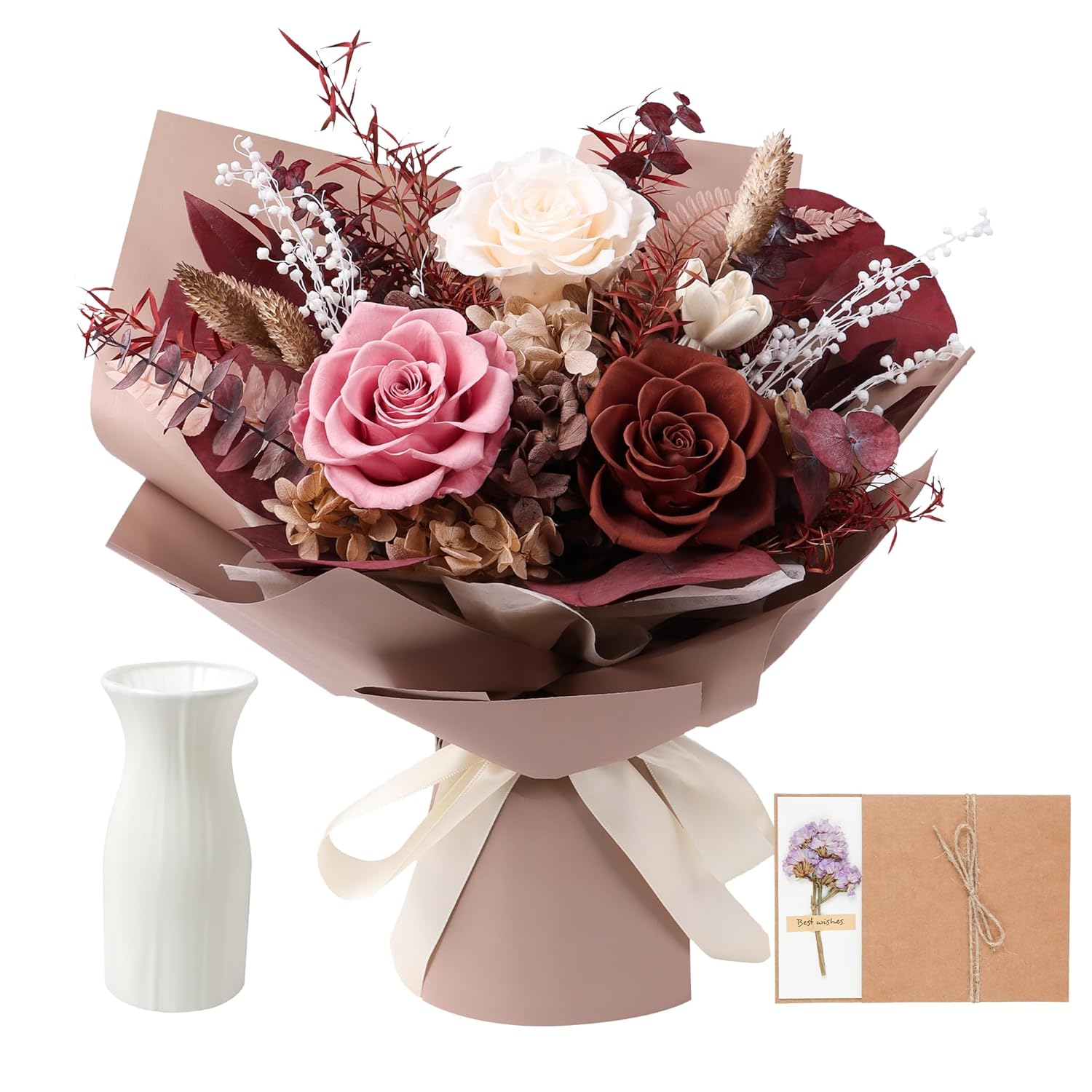 Preserved Flowers Bouquet, Real Eternal Flowers, Gifts For Women, Birthday Gifts For Mom Friends Her Girlfriend Sister, Valentine (Caramel)