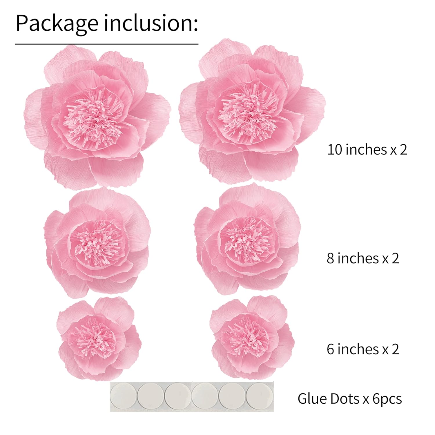 Crepe Paper Flowers Decoration For Wall, Artificial Flowers For Wedding Decor,Flower Backdrop Decor,Baby Shower,Birthday Party, Photo Backdrop, Nursery Wall Decor (Pink;Set/6)
