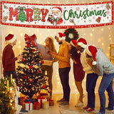 Large Christmas Banner Christmas Outdoor Decorations,Red Bow And Santa Claus Yard Sign,Merry Xmas Banner For Indoor/Outdoor Xmas Party Happy New Years Celebration