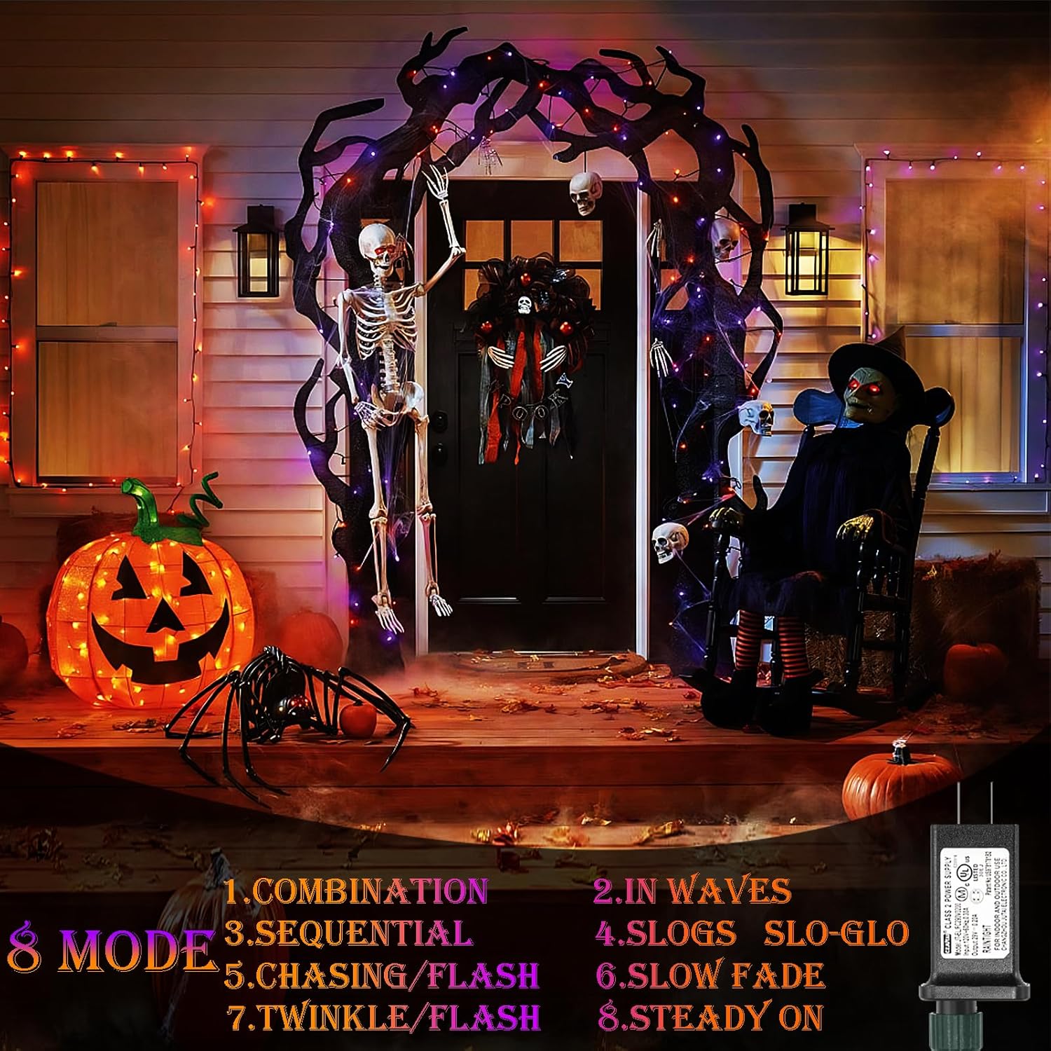 Halloween String Lights Outdoor Indoor Waterproof 300Led 105Ft Ul Certified With End-To-End Plug 8 Modes, Decoration Lights For Christmas Tree Patio Garden Wedding Party Orange Purple