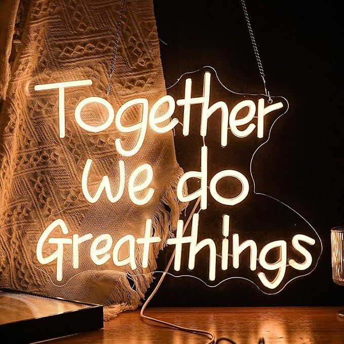 Together We Do Great Things Neon Sign USB Dimmable LED Inspirational Wall Light for Classroom Office Decor