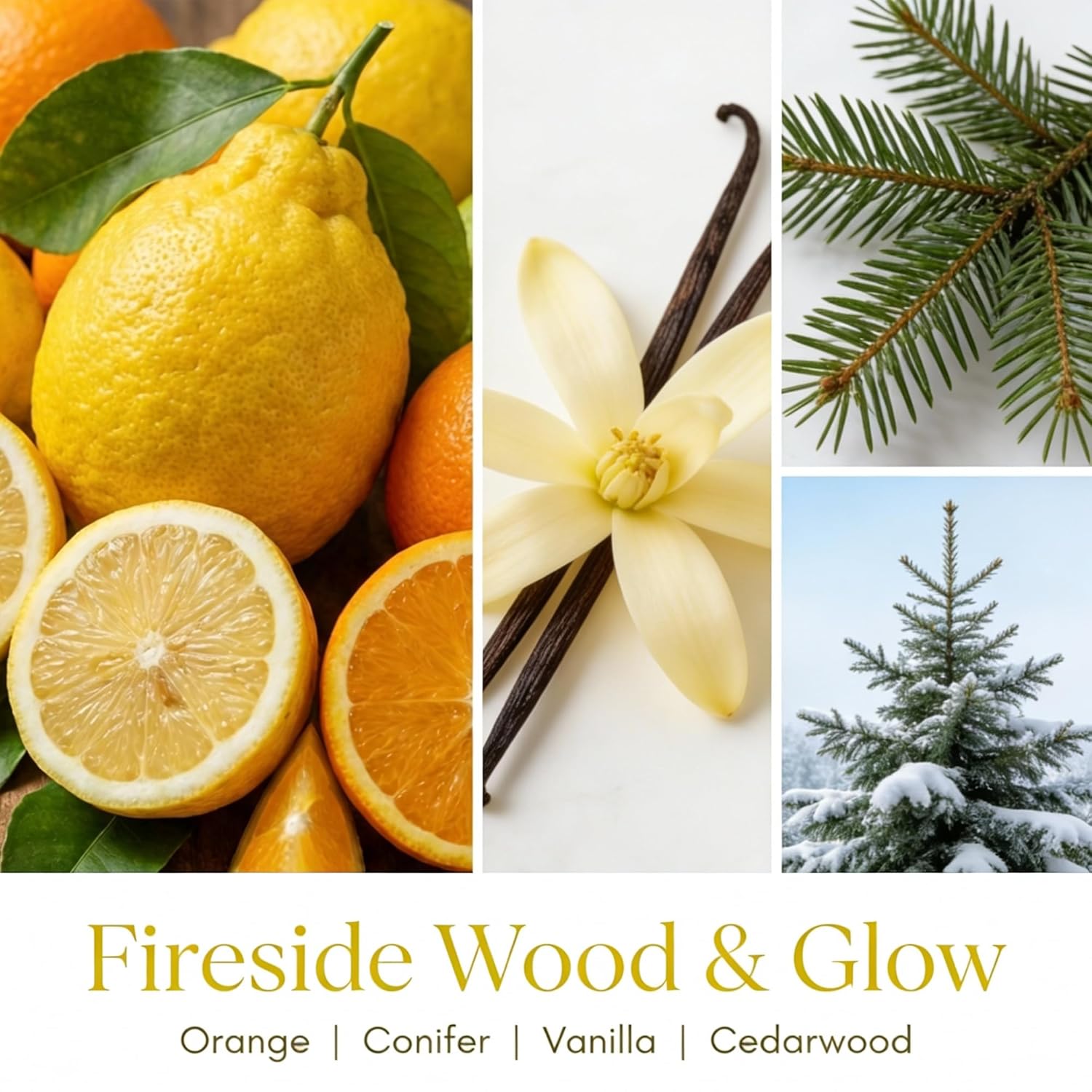 Homelights Scented Candles | Large Jar 34 Oz Natural Soy Candle | 130 Hrs Long-Lasting With 3 Wicks | Industrial Chic Home Decor | Gifts For Mom & Women, Fireside Wood & Glow