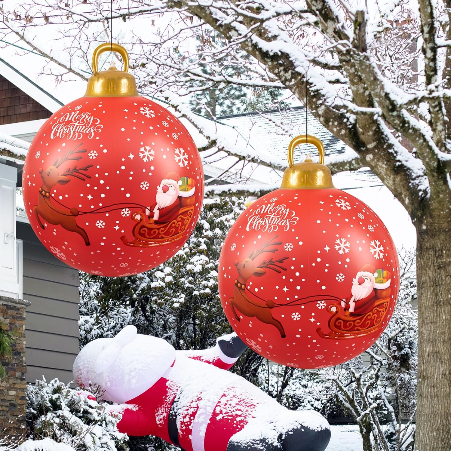 23.6 Inch Giant Inflatable Christmas Ball Santa Claus Elk Inflatable Decorations Pvc Inflatable Ornaments For Christmas