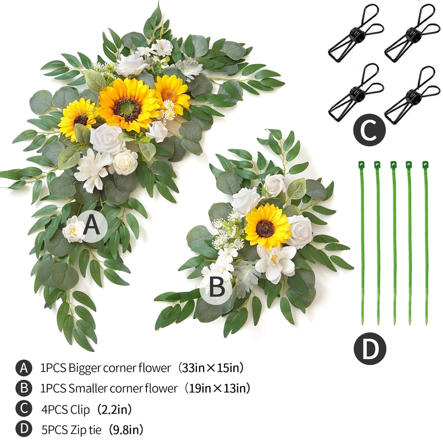 Wedding Sign Faux Flower Swag (Pack Of 2) For Ceremony Party Reception Entrance Floral Decor Wall Easel Stand For Wedding Poster Welcome Sign(Sunflower)