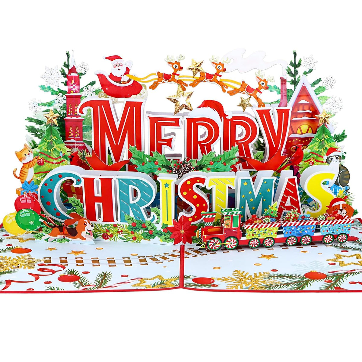3D Pop Up Christmas Cards, Festive Xmas Popup Card With Unique Holiday Scene For Family, Friends, Includes Envelope And Writing Insert
