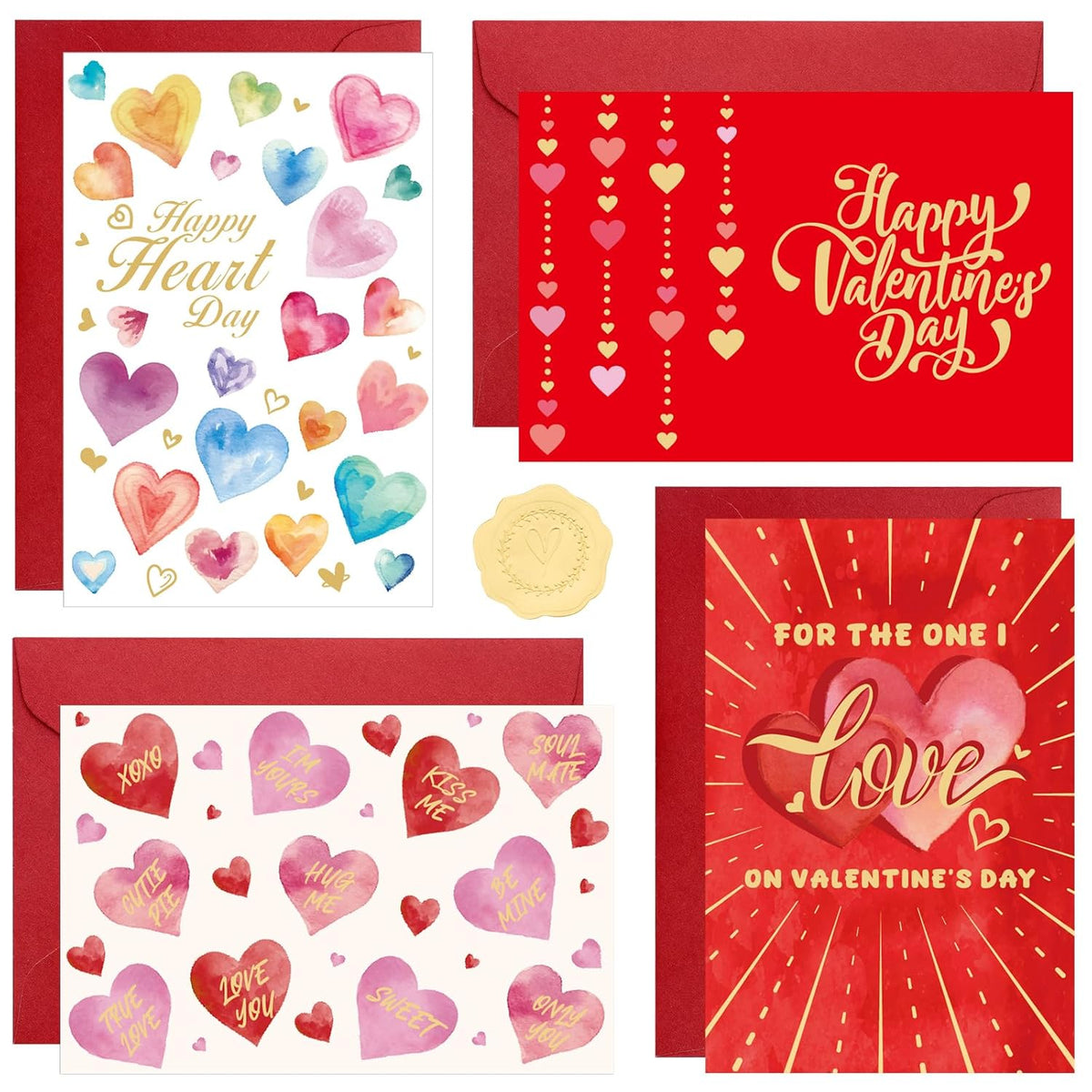 24 Pack Valentine'S Day Cards With Envelopes & Stickers, Gold Foil Romantic Love Greeting Cards Happy Heart Day Blank Note Card For Couples, Wife, Girlfriend
