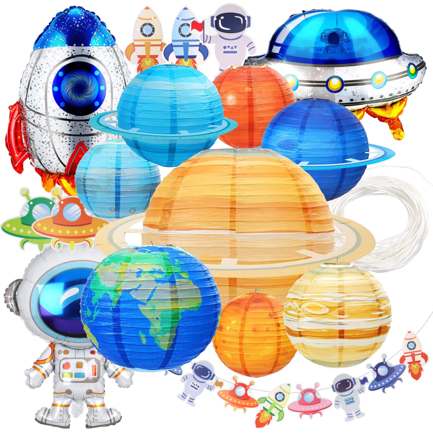 Planet Paper Lanterns, Planet Lanterns, 25 Pcs Paper Lanterns Party Decorations, Space Paper Lanterns For Kids Space Theme Party, Birthday Room Decorations
