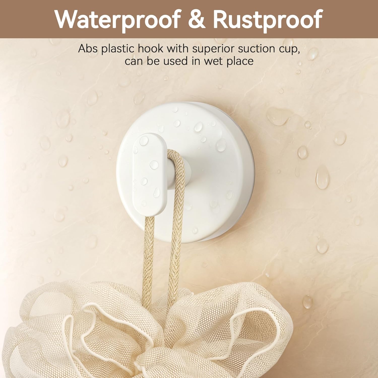Suction Cup Hooks For Shower: 15 Lb Strong Wall Hanger For Bathroom, Front Door, Glass, Window, Rv, Holder For Towel, Christmas Wreath, Coat, Loofah, Waterproof & Reusable, Cream White 10-Pack