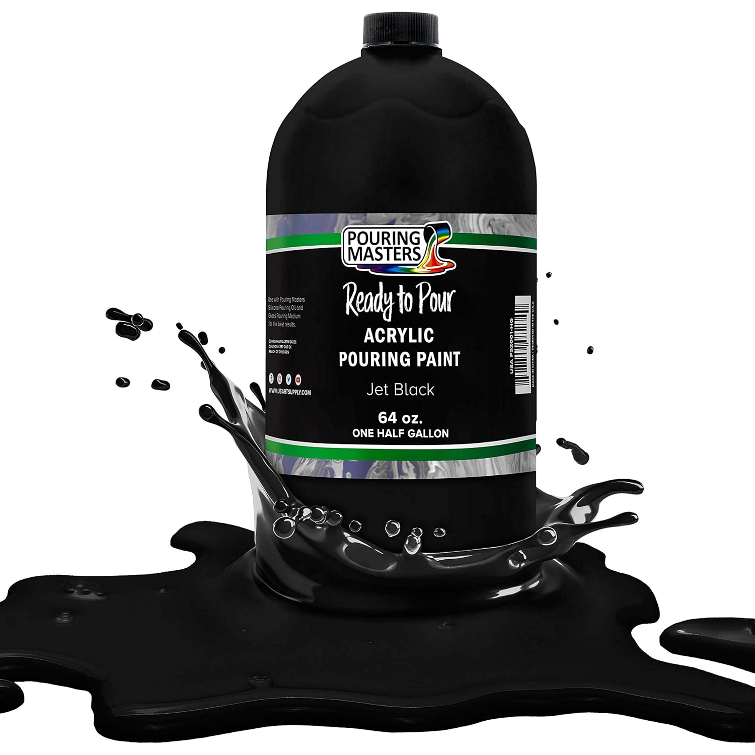 Jet Black Acrylic Ready To Pour Pouring Paint - Premium 64-Ounce Pre-Mixed Water-Based - For Canvas, Wood, Paper, Crafts, Tile, Rocks And More