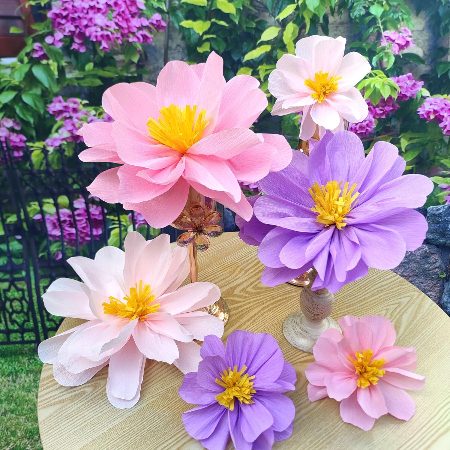 Large Pink & Lilac Paper Flower For Girls Birthday Diy Wall Decor Events Party Centerpiece Photobooth Backdrop 12 Inch-7 Inch Pak Of 6
