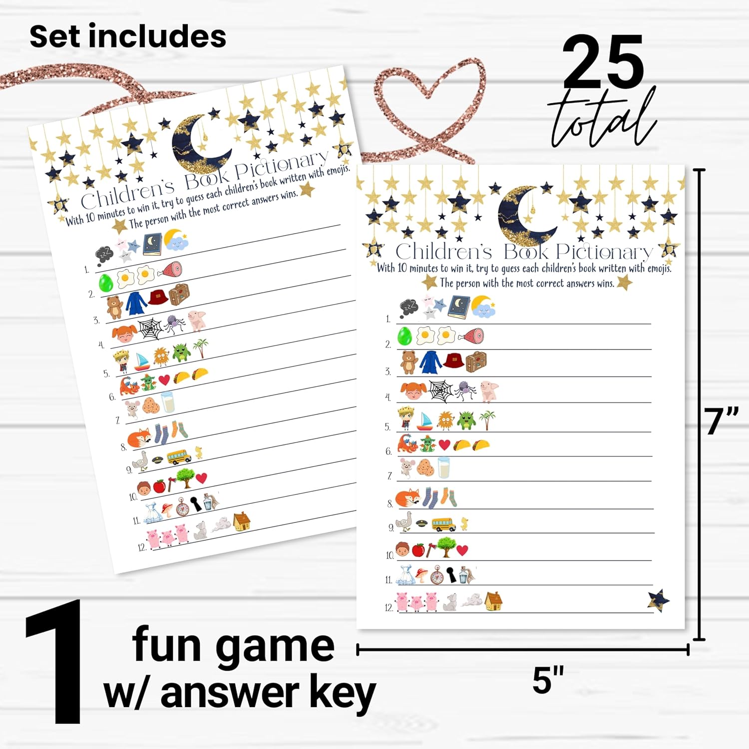 Twinkle Little Star Baby Shower Games Boys - 25 Cards - Fun Guessing Activities For Guests - Gender Neutral Navy And Gold Celestial Moon Theme