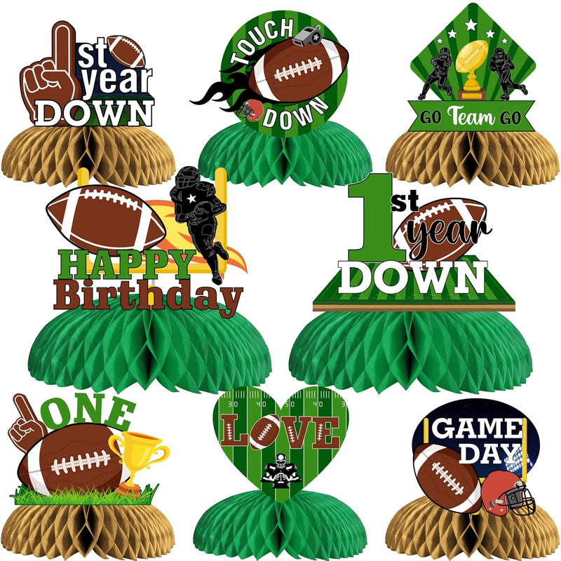 8Pcs 1St Year Down Football Honeycombs Centerpieces, Sage Green Sports