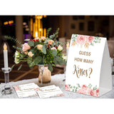Boho Floral How Many Kisses Bridal Shower Game,Wedding Shower Games,Engagement Party Games,Bachelorette Party Games,Bridal Shower Decorations(1 Sign & 50 Cards),8