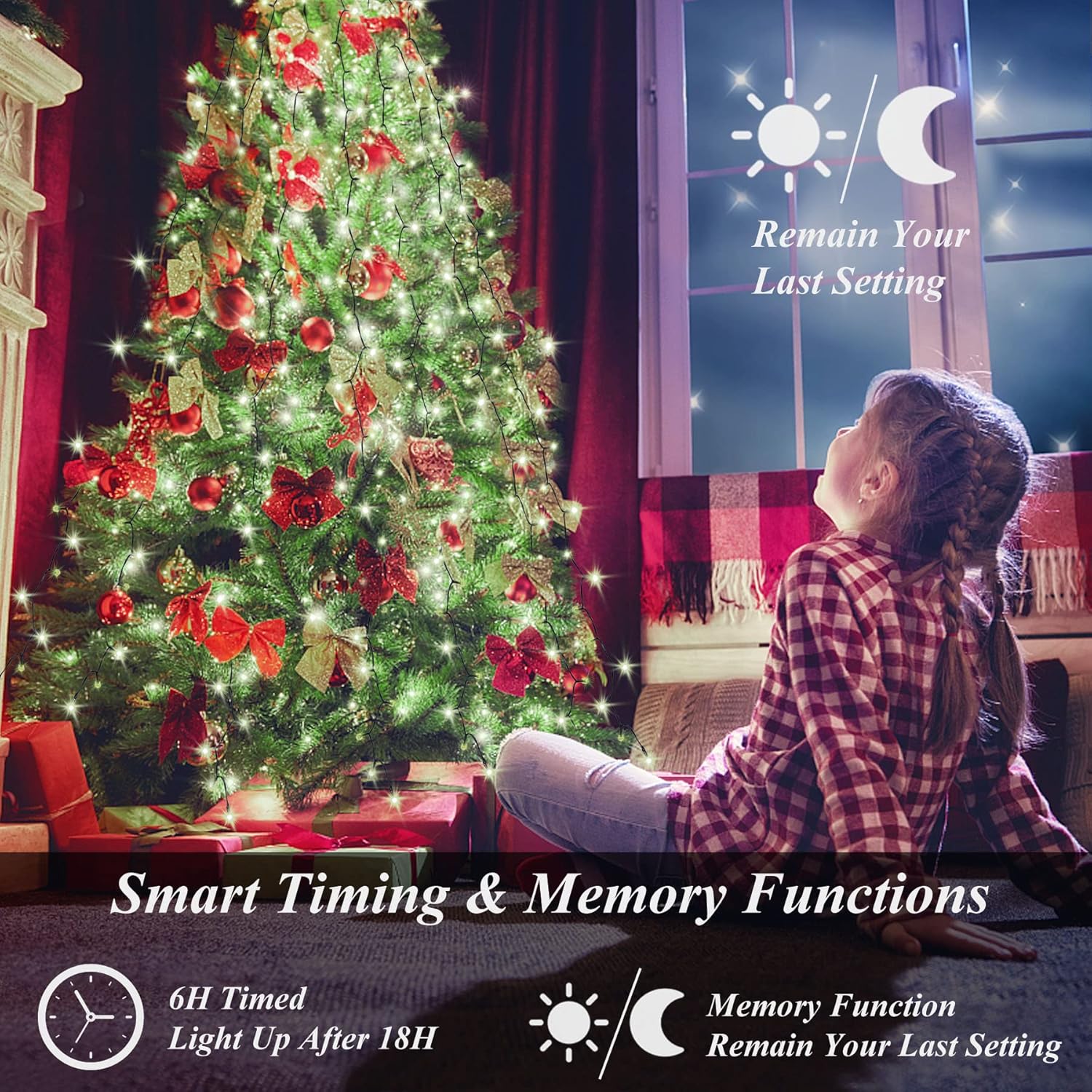 Christmas String Lights For Tree, 400 Leds Christmas Tree Lights With Memory Function & 8 Modes, 6.6Ft X 16 Lines Fairy