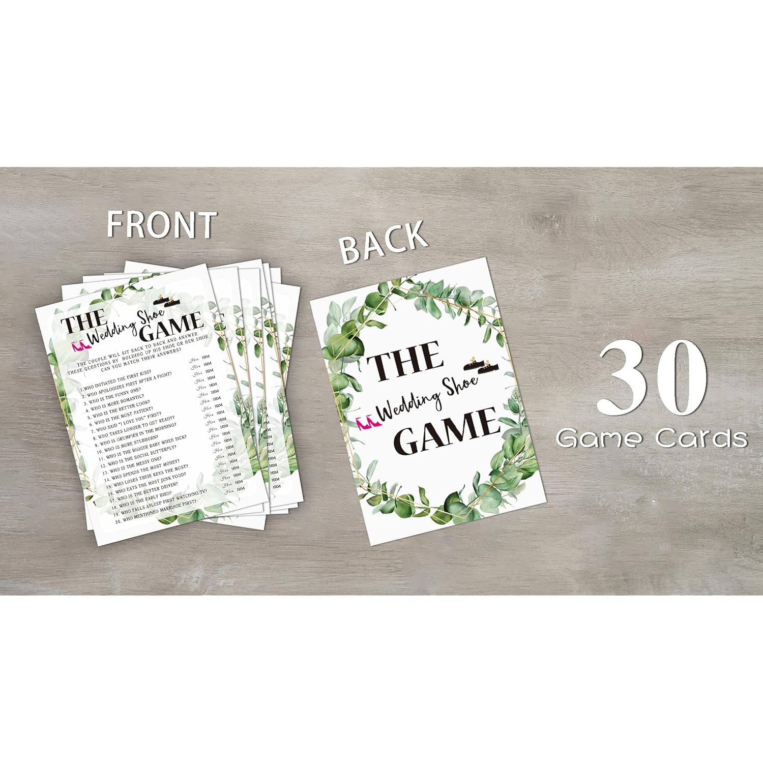 Bridal Shower Game Cards, Wedding Shoe Game, Tropical Jungle Theme Engagement Party Cards For Wedding, Set Of 30 (Leaf004)