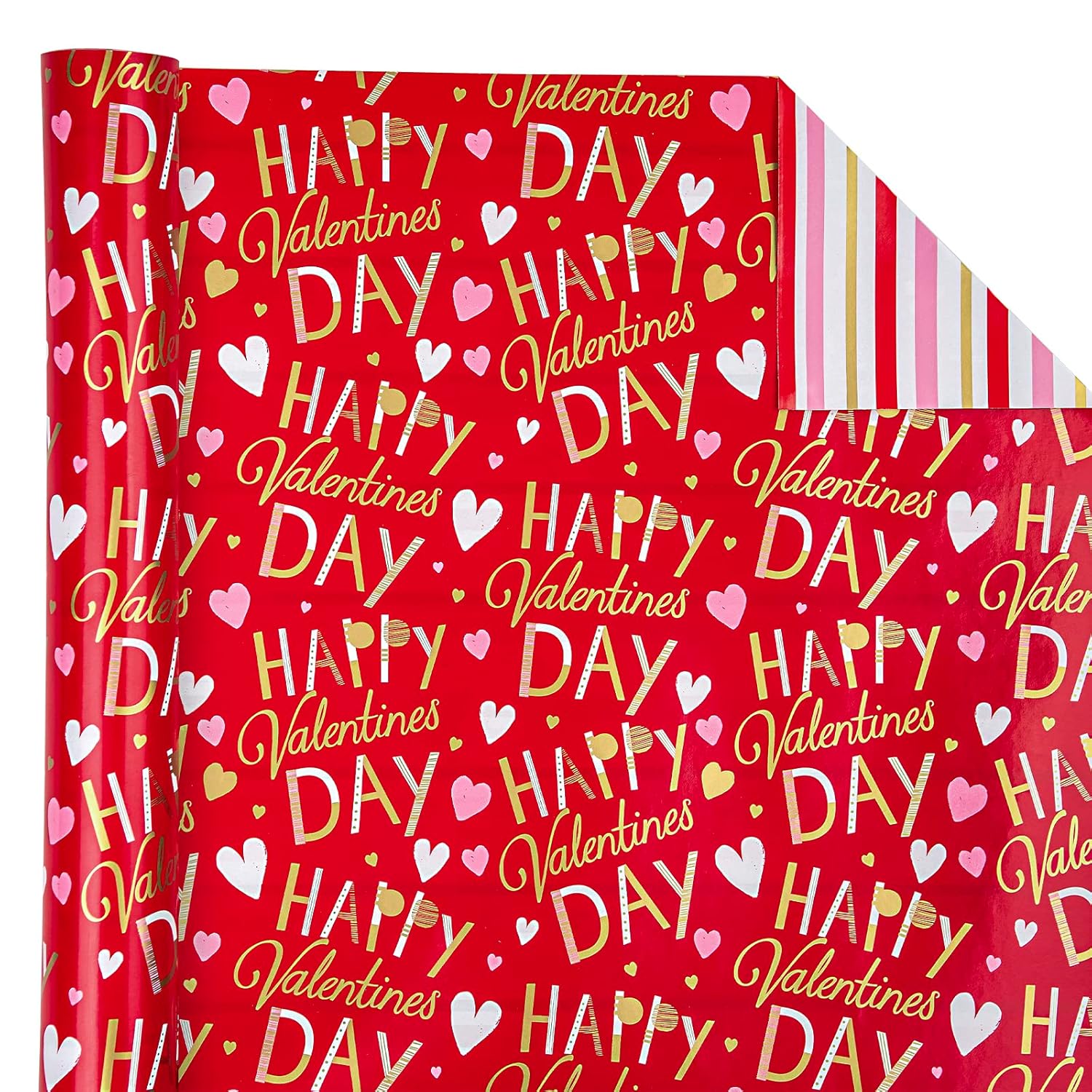Reversible Valentine'S Day Wrapping Paper - Mini Roll - 17 Inch X 33 Feet - Red And Pink Sweet Heart Design For Valentine'S Day, Wedding, Anniversy, Birthday