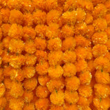 5Pcs Marigold Garland 5 Feet Long Artificial Flowers For Indian Diwali Pooja Wedding Party Home And Event Decoration (5, Orange)