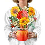 Pop Up Cards, Pumpkin Harvest, 12 Inch Life Sized Forever Flower Bouquet 3D Popup Greeting Card, Autumn Cards, Birthday Card, Blank Notecard & Envelope