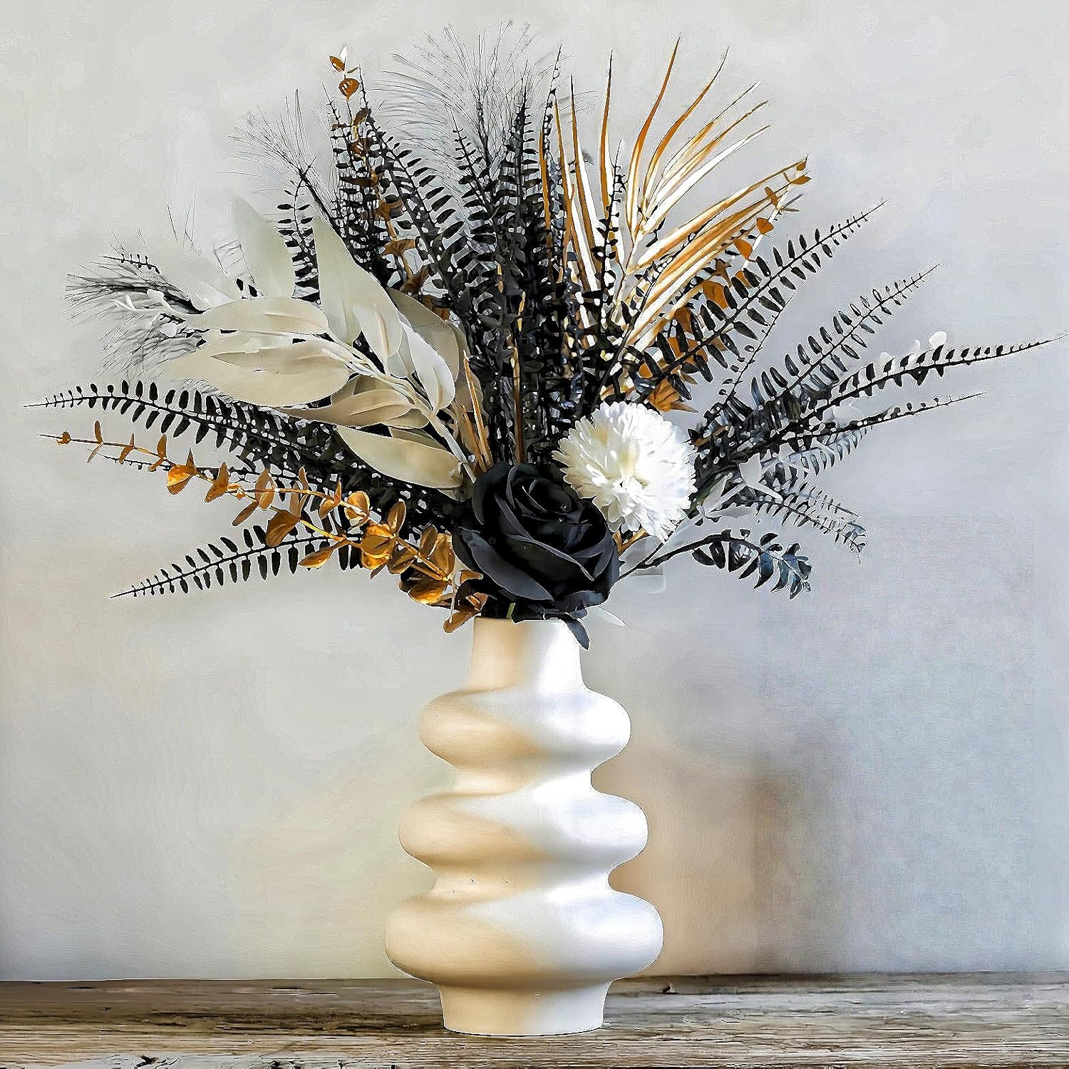 Gothic Aesthetic Decorative Floral Arrangement Black And White Roses With Metallic Veins Church Wedding/Gothic Decor Home Decor Ornament Photography Prop