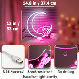 Moon Cat Neon Sign Pink White USB LED Wall Light for Bedroom Dimmable Room Decor