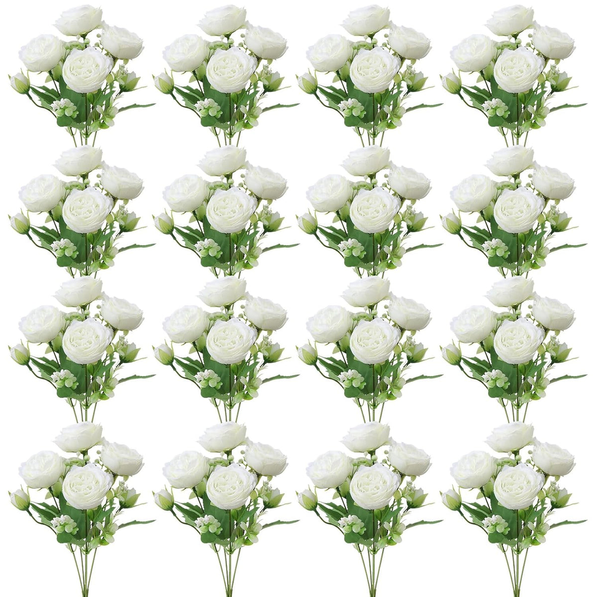 16 Pack White Peonies Artificial Flowers, Fake Silk Hydrangea Bouquet For Bridal Wedding Home Table Decor Reusable Dining Opening Ceremony Birthday Arrangement Faux Floral