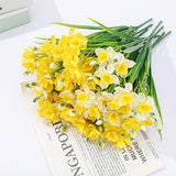 12 Pack Artificial Daffodils Fake Silk Narcissus Flowers Uv Resistant Indoor Outdoor Home Decor Realistic Yellow White Bouquet For Wedding Centerpiece