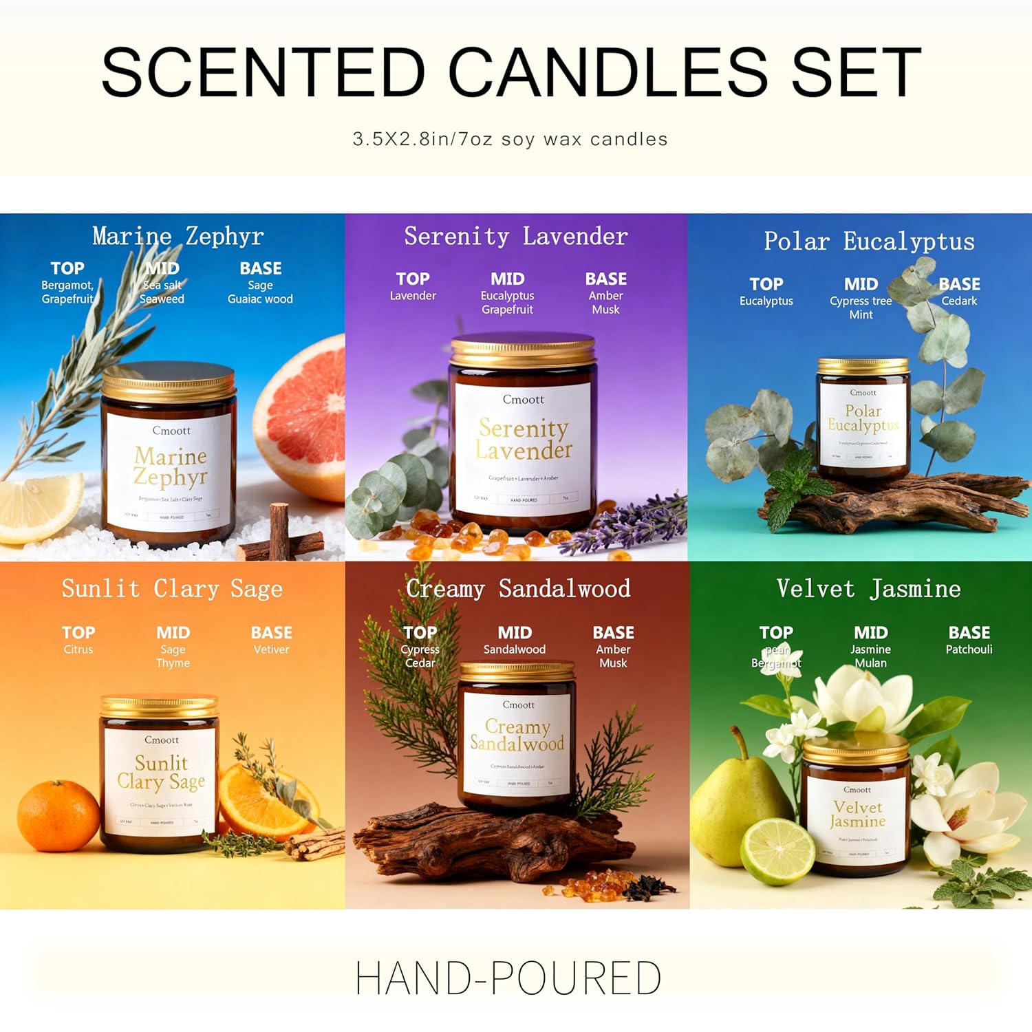 Scented Candles - 6 Pack Home Aromatherapy Jar Candle Set Gifts For Women, 7 Oz Soy Wax Candles For Birthday, Valentine, Anniversary