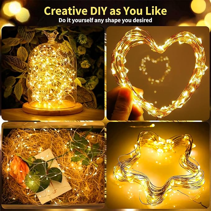 33FT Rechargeable Fairy Lights 100 LED Warm White Waterproof String Lights with Remote