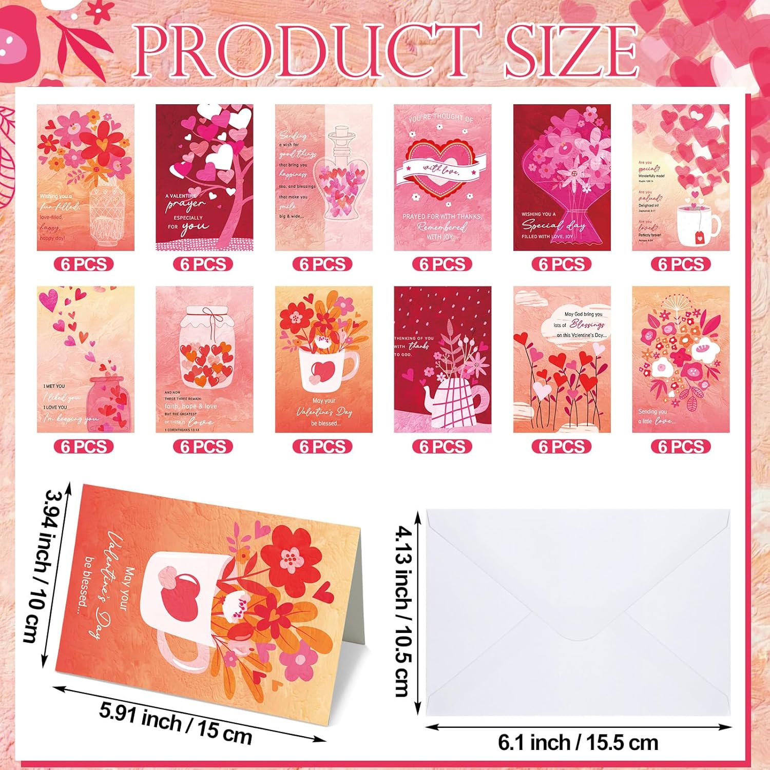 72 Sets Valentine'S Day Cards Assortment Scripture Religious Valentine Blessed Assorted Flower Greeting Valentine Cards With Envelopes For Christian Valentine'S Day Adults