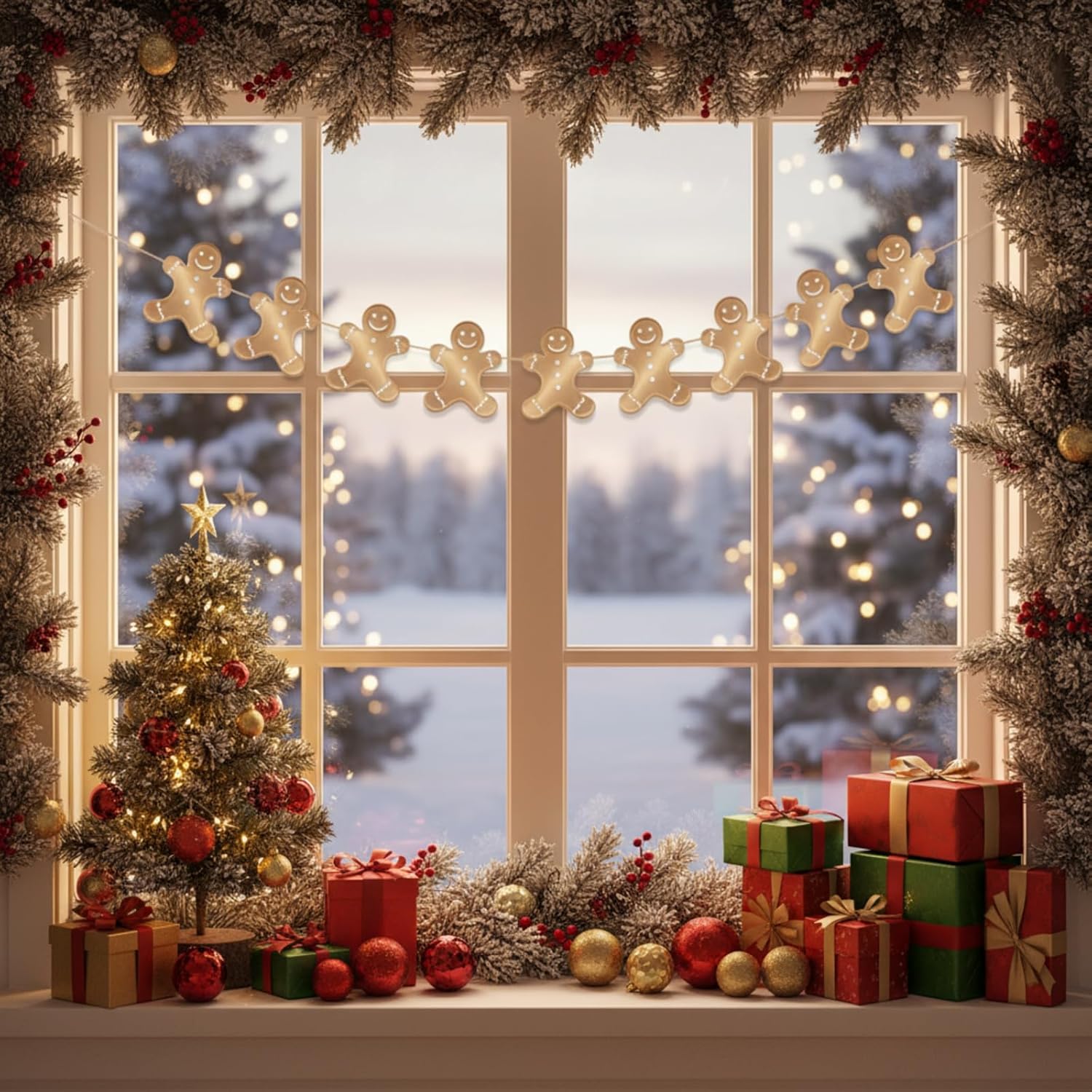 The 9 Pcs Christmas Gingerbread Man Banner Gingerbread Man Garland Hanging Ornament For Door Wall Tree Window Home Office Hanging Decoration Christmas Party Favor Supplies