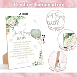 Sage Green Don'T Say Baby Clothespin Game, Pack Of 1 Wooden Tabletop Sign With Stand And 50 Mini Natural Clothespins, Greenery Floral Balloons Baby Shower Game, Gender Reveal Party Decorations - Qx08